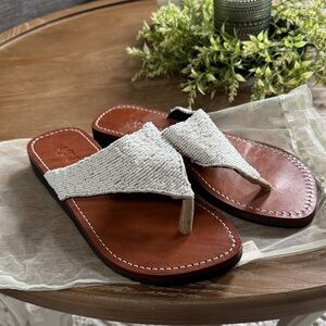 Chic White Beaded Women's Sandals